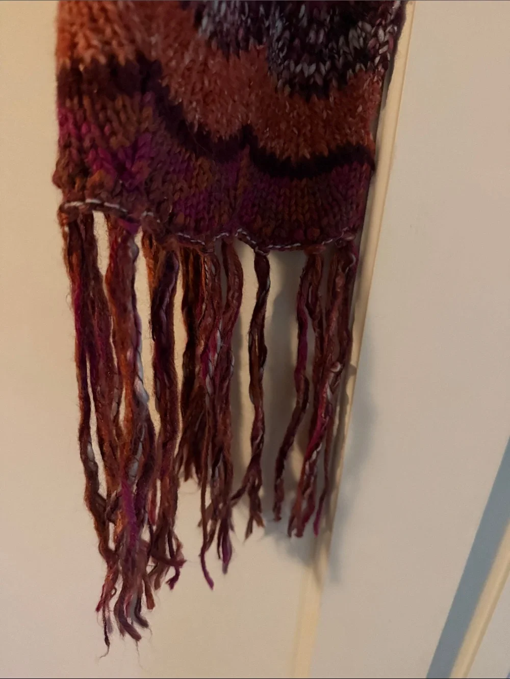 H&M Multicolor Wavy Knit Fringe Scarf - Orange & Burgundy